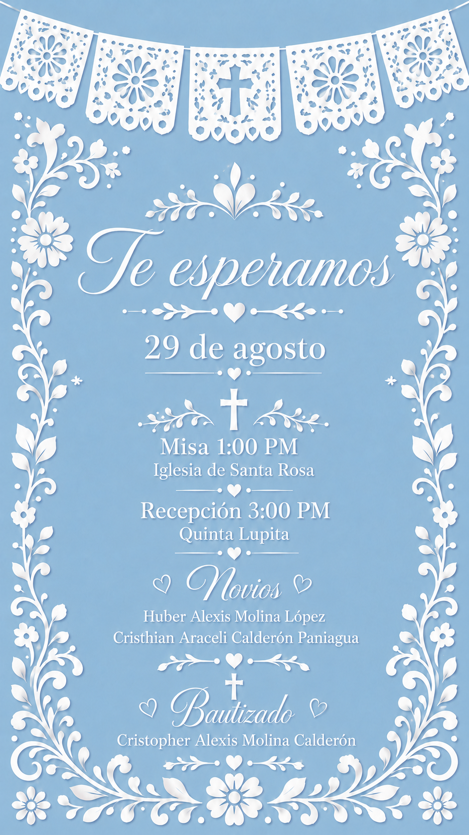 Información final de la boda y el bautizo del 29 de agosto